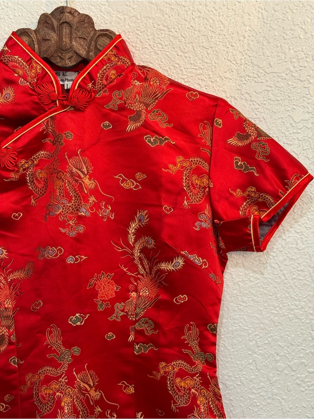 Classic Red Floral Brocade Cheongsam Dress - Picture 4 of 10